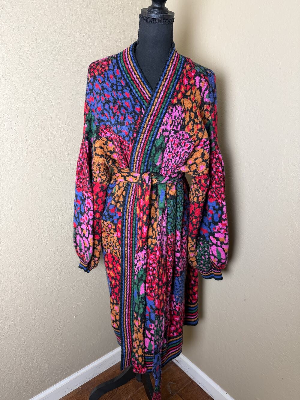 FARM Rio Women's M Multicolor Knit Belted Long Cardigan Sweater Coat